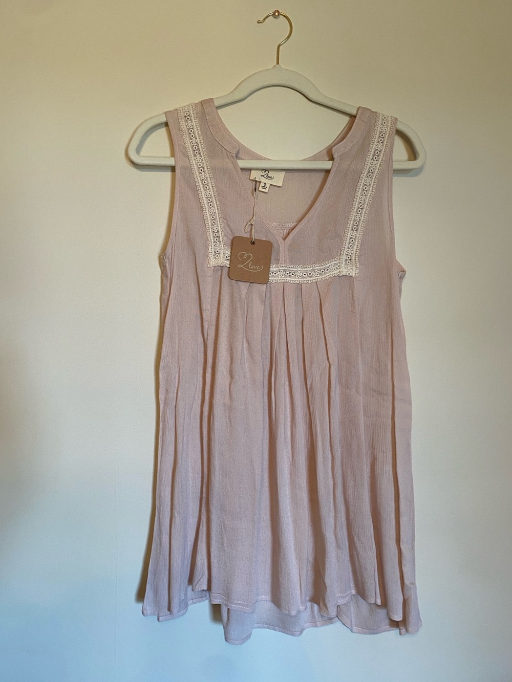 T2love Blush Pink Sleeveless Lace-Trim Tunic